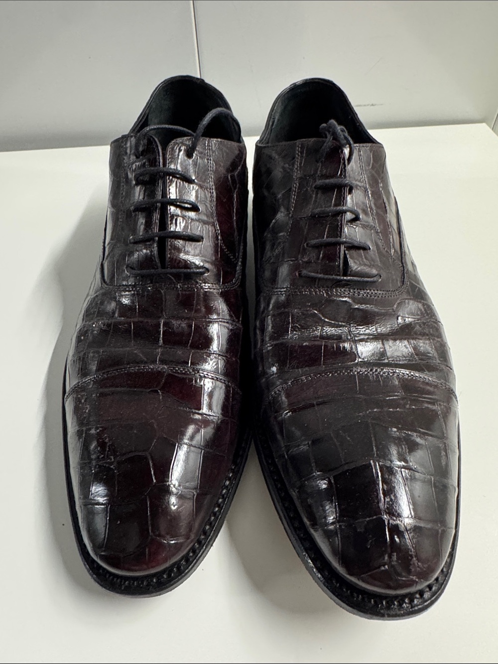 Caporicci size 11.5 Men's real alligator Leather Oxford in Dark Brown